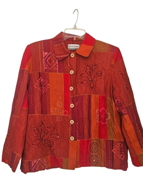 Alfred Dunner Jackets & Blazers - Alfred Dunner Linen Beaded Patchwork Jacket Women Petite 14